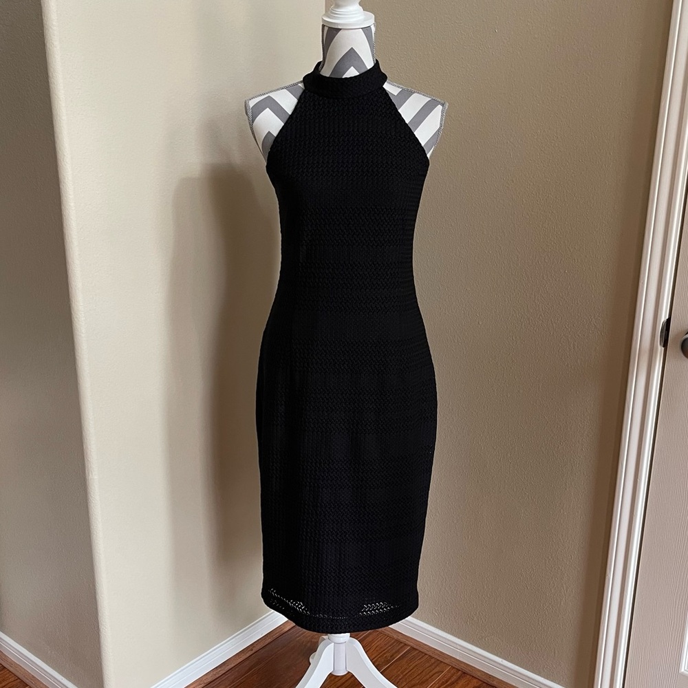 Trina Turk - Black Dress - Halter - High Mock Neck - Textured - Size: 10